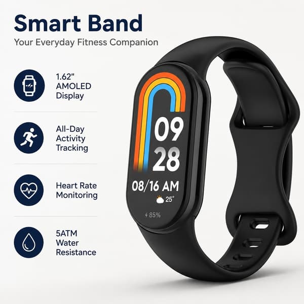 Silikone urrem til Xiaomi Mi Band 9/8, sort, blød behagelig erstatningsrem