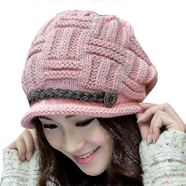 Hæklet strikket hue til kvinder, elastisk løs vinter varm ski camelback hat Pink