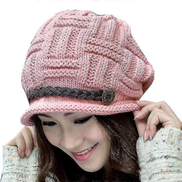 Heklet strikket lue for kvinner, elastisk løs vinter varm ski camelback-hatt Pink