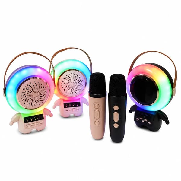 Trådlös karaokemaskin med Bluetooth-högtalare + 2 mikrofoner, bärbart LED-partysystem