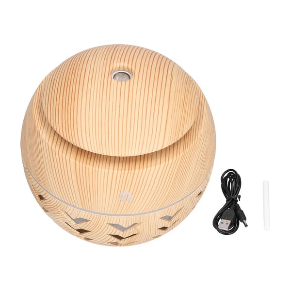 130 ml USB Aromaterapi Luftfuktare, Träkorn, 7 Färger LED-ljus, 5V 1A