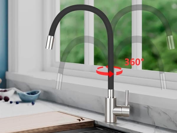 Fleksibel Kjøkkenkran 360° Svingbar, Rustfritt Stål, Uttrekkbar Spray, Moderne Design