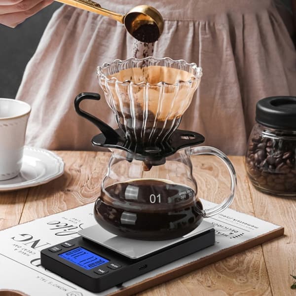 Mini Digital Kaffevægt, Genopladelig, 2kg/0.1g, Sort, Bærbar Køkkenvægt