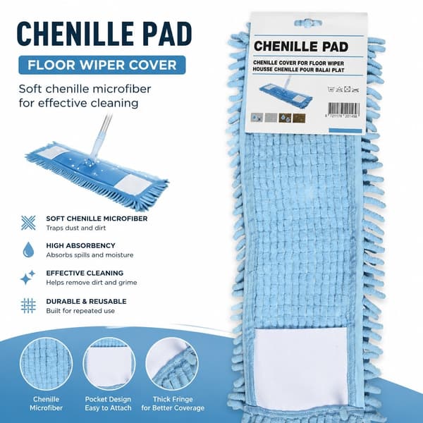 Chenille mopphuvud refill, 42cm, våt- och torrengöring, tvättbar, för golvmopp