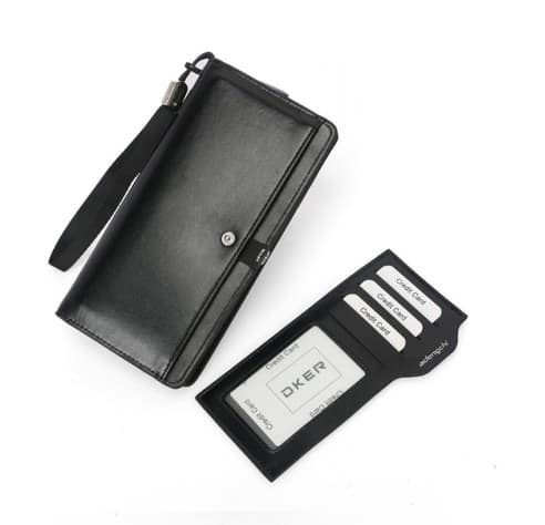Herre Clutch Pung, Sort, 17 Kortpladser, RFID-Blokering, PU Læder, Stor Kapacitet