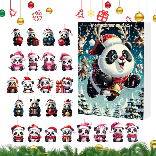 Julnedräkningskalender, 2D Akryl Panda Prydnad, 24-dagar, Stil A
