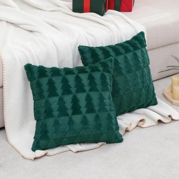 Plys Julepudebetræk Sæt 2-pak 45x45cm, Grøn, til Sofa Soveværelse Dekoration