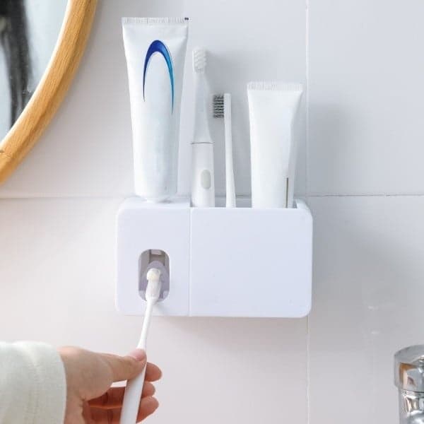 Automatisk tandpasta dispenser 2 i 1 med tandbørsteholder til vægmontering Aquaforge