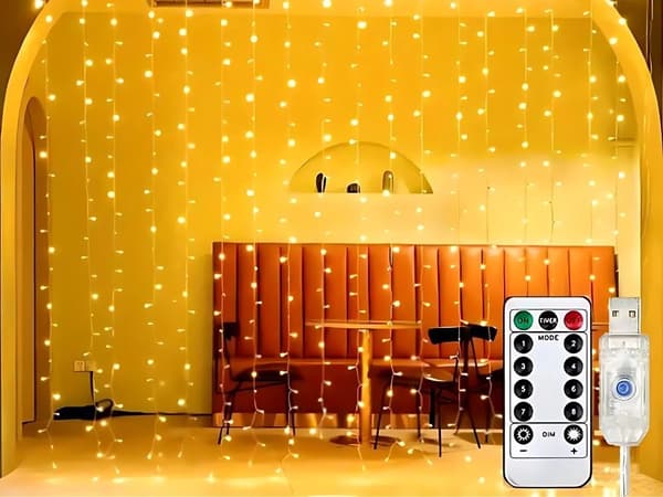 300 LED-verhovalot, lämmin valkoinen, USB-virtalähde, 3M, 8 tilaa, sisäkäyttöön