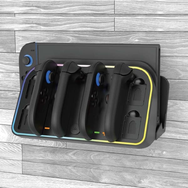 Vægmonteret ladestation til Nintendo Switch 2, RGB-lys, opbevaring til 4 enheder