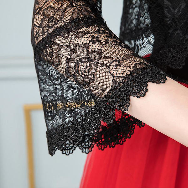 Bröllopsklänning i spets med bolero-överdel BLACK
