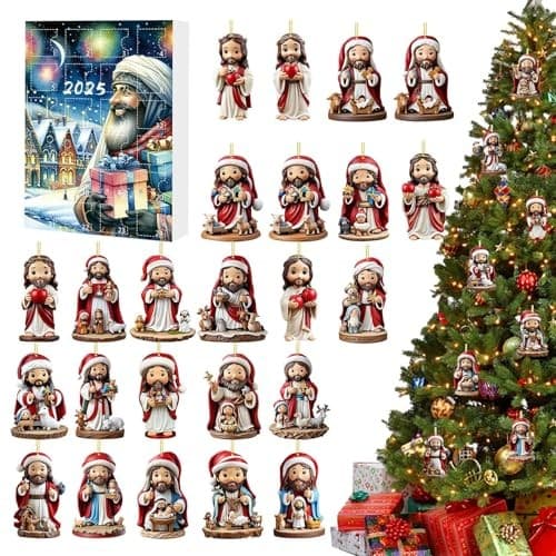 Julepynt Adventskalender, Jesus, 24-dagers, Modell C, Akryl Nedtelling