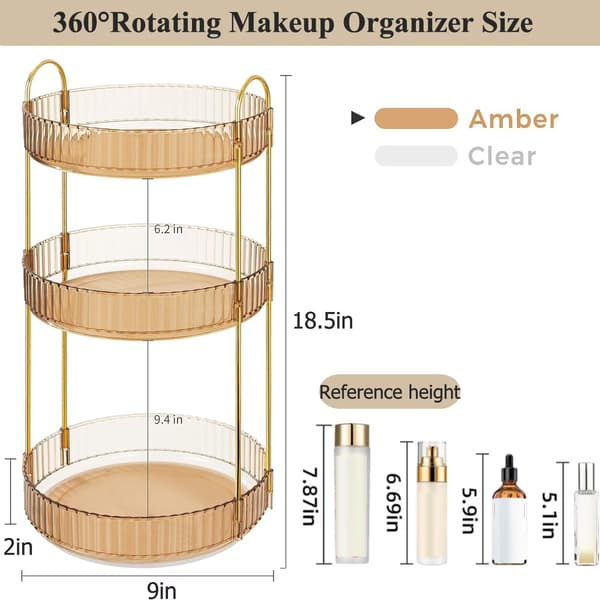 3-lags 360° roterende makeup-organizer, klar akrylstander, til badeværelsesbord Gold