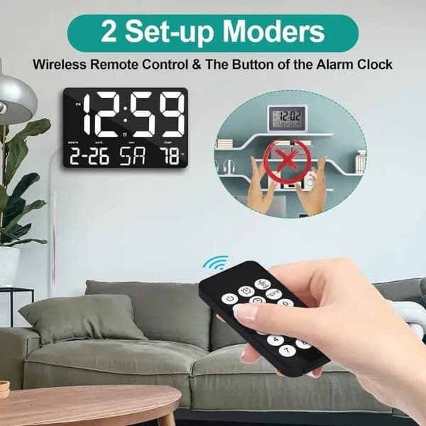 11,5\" Stor Digital Väckarklocka, Fjärrkontroll, LED Väggklocka med Datum, 12-24 Timmars Visning