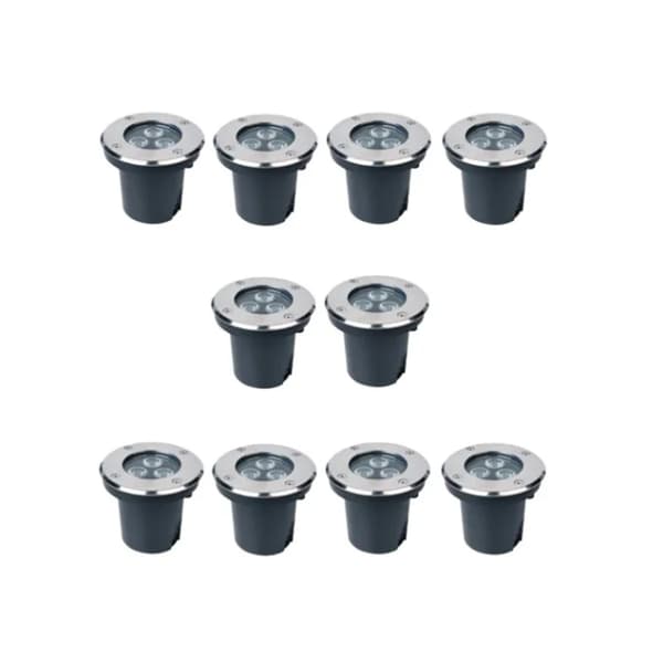 10 STK LED Underjordisk Lys 3W, IP67 Vanntett, Hagelykt for Utendørs Gård white light