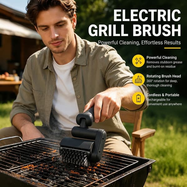 Elektrisk grillbørste, 90-graders drejelig foldbar rustfrit stål, udendørs camping