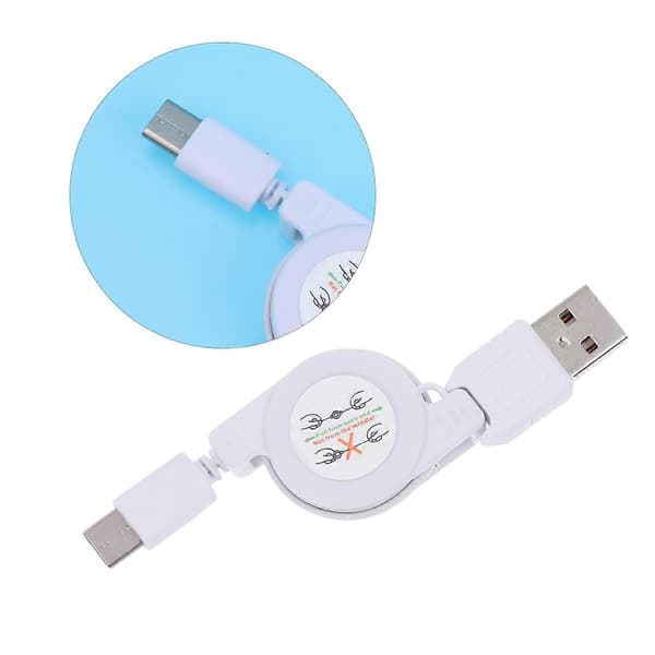 USB C-kabel infällbar vit 75x0,5x0,5cm snabbladdning för hemmakontor 1 st