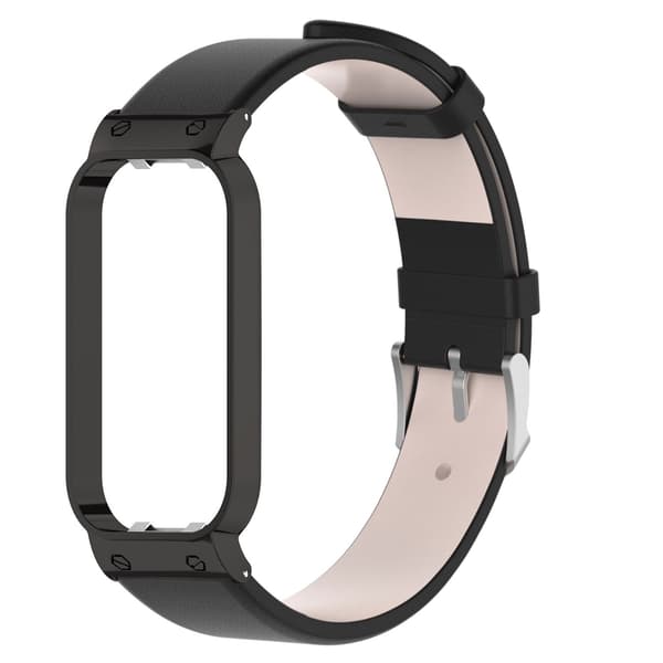 Ekte lærreim med etui til Redmi Band 2, svart, spenne i rustfritt stål