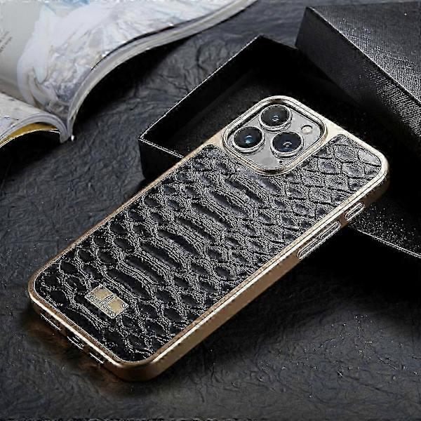 Fierre Shann Python Textur Elektroplätering PU Telefonfodral Black For iPhone 16 Pro Max
