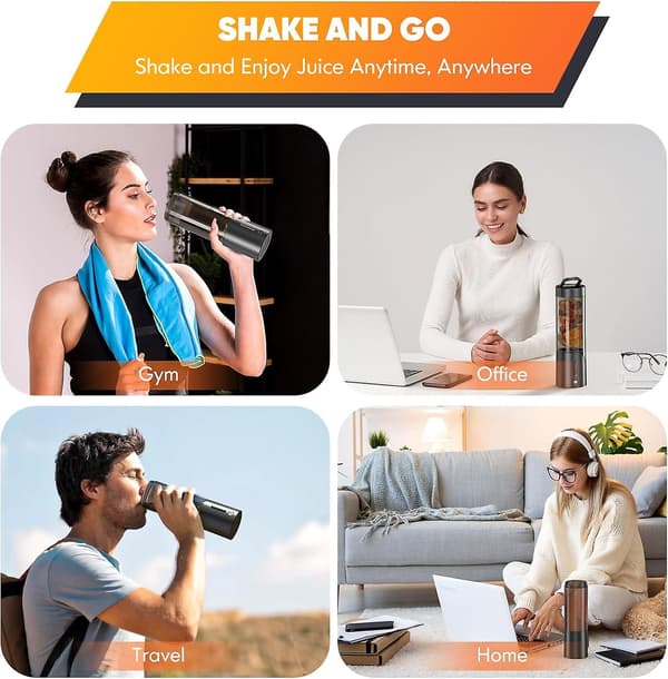 Bærbar Blender 450ml, USB Genopladelig, 6 Ultraskarpe Blade, Sort, til Smoothies & Rejser