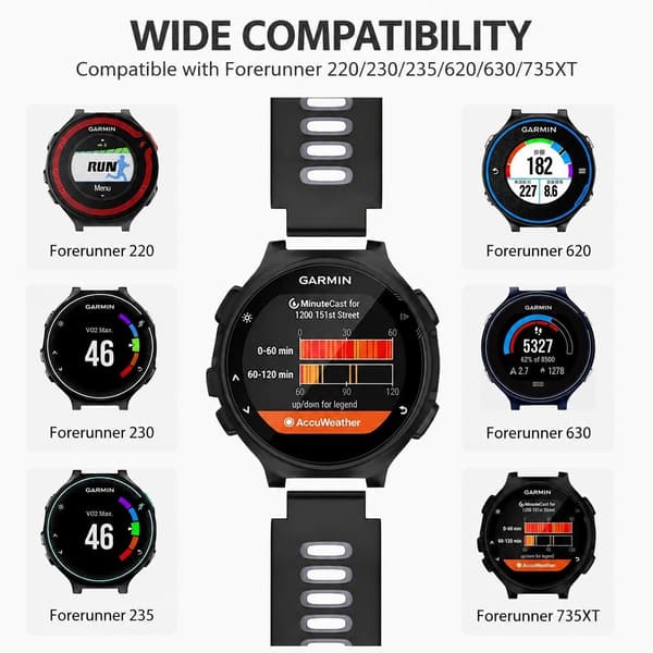 Silikoneurrem kompatibel med Garmin Forerunner 220/230/235/620/630/735XT, sort grå