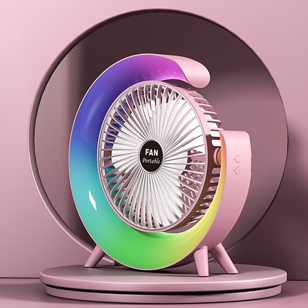 6-tommer USB Genopladelig Bordventilator med Farverige Lys, Pink, til Hjemmet