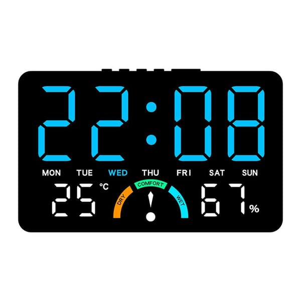 LED Digital Väckarklocka, Temperatur- och Luftfuktighetsdisplay, Stor Skärm, Väggmontering eller Bordsmodell, Modern Gh9007 white shell green light
