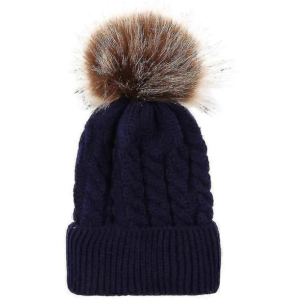 Matchende hue til forældre-barn, mor og børn, vinter skihat Navy Blue Baby
