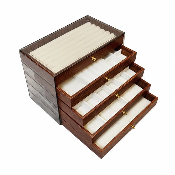 Smyckesförvaringslåda i valnötsträ 3-i-1, multifunktionell lådtyp i massivt trä, dammtät Walnut 5-Layer Model B
