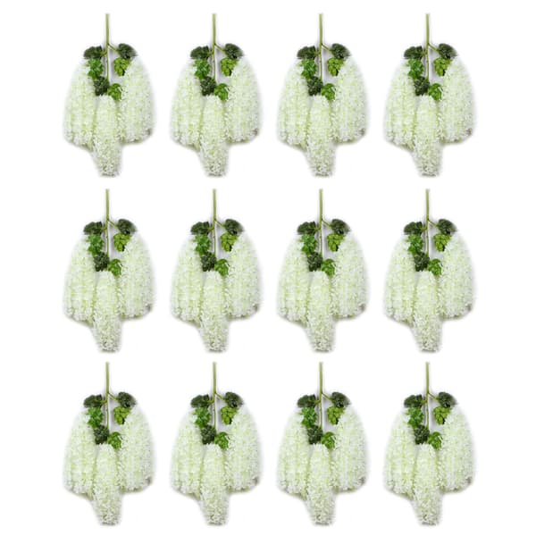 12 stk. kunstig blåregn, ren hvit, simulerte blomster for bryllup og utendørsdekor