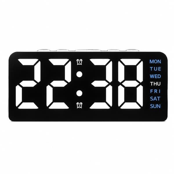 LED digital väckarklocka med stora tecken, datumvisning, stämningsljus, multifunktionell skrivbordsklocka Gh8033 white shell blue light