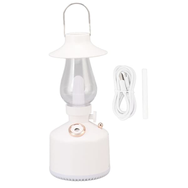Bærbar luftfukter 280 ml, retro parafinlampe-stil, oppladbar, campinglampe, hvit