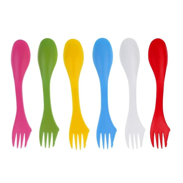 12x6 delar / set campingbestick Spork Combo Resepryl Sked Gaffel Bestick
