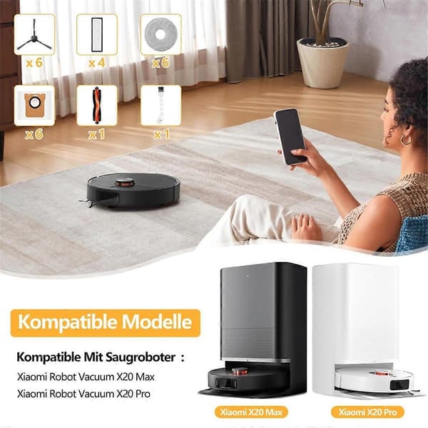 Tilbehør til Xiaomi X20 Max / X20 Pro robotstøvsuger, støvposer moppepude hovedbørste sidebørste