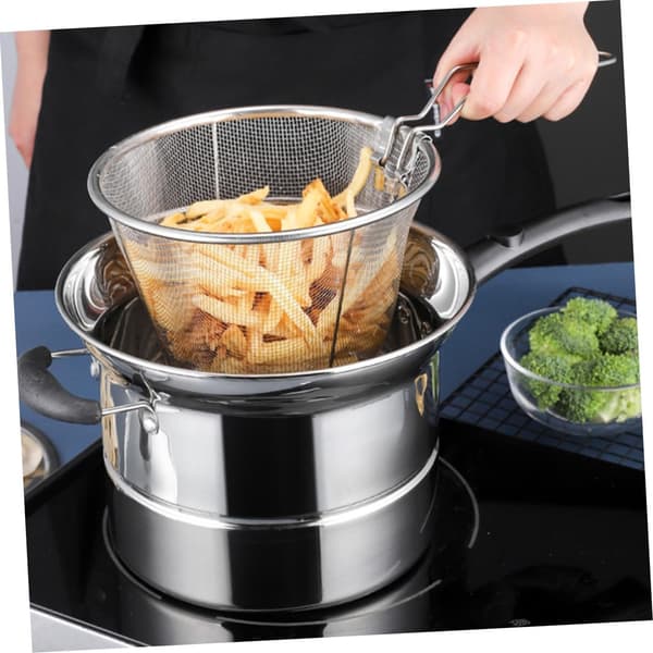 22 cm multifunksjonell nudelgryte i rustfritt stål med håndtak for damping, steking og suppe