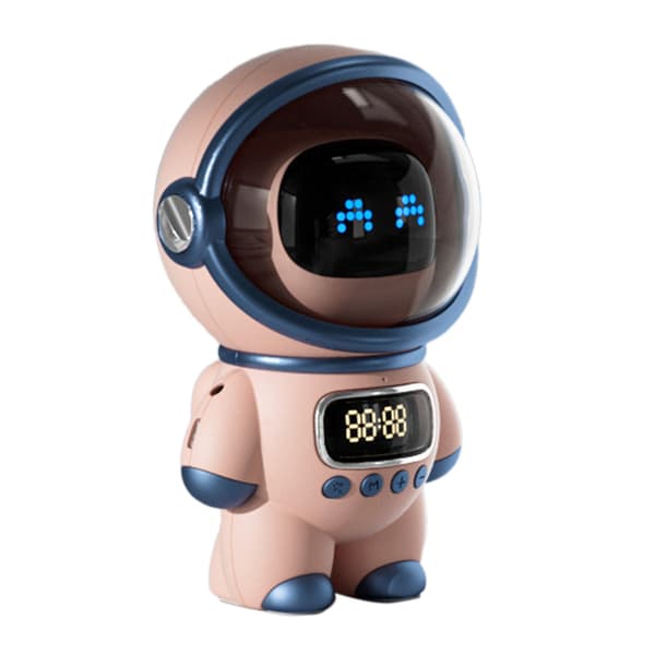Astronaut Bluetooth-høyttaler med AI-stemme, klokke, nattlys, rosa, liten, bursdagsgave