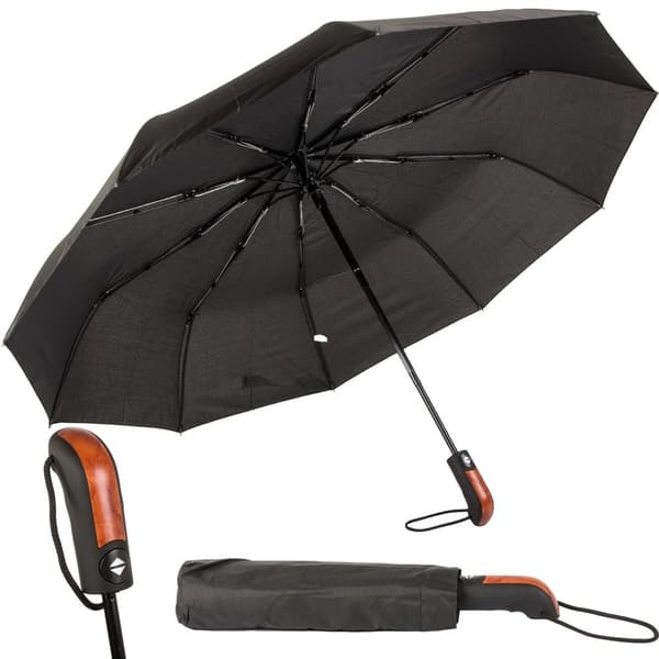 Automatisk folde paraply, sort, vindtæt, unisex, kompakt rejse