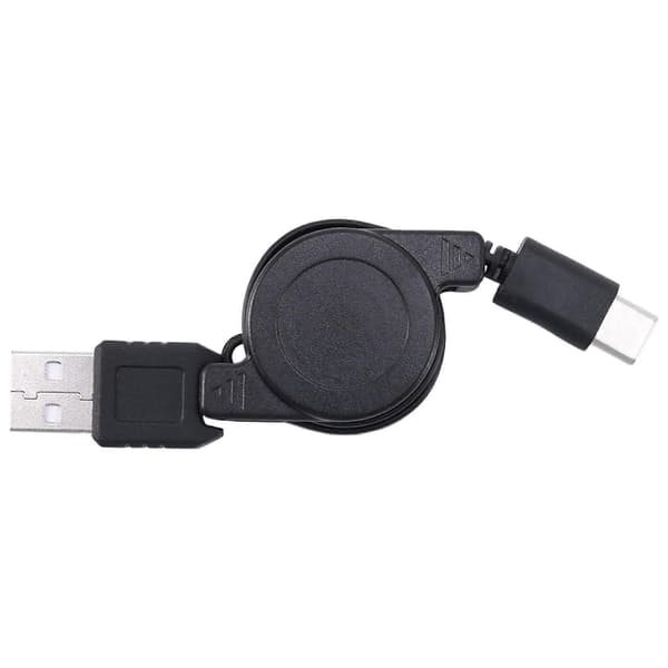 2X USB Type C USB 3.1 Uttrekkbar Kabel Lader Lading Type-C USB-C Kabel Svart