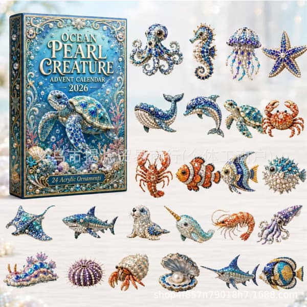 Ocean Pearl Creature Adventskalender, 24-dagers Marine Anheng Samling Blindboks, Akryl