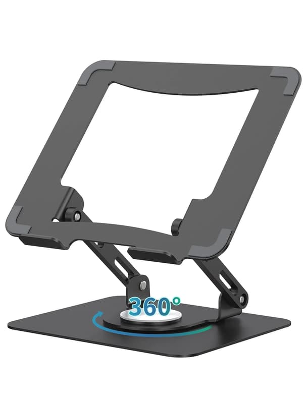360° Roterende Laptopstander, Ergonomisk Metal Computer Riser, Justerbar Højde, Sammenklappelig, Ventileret, til 10-15.6\" Laptops - Sort