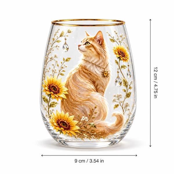 Kattglas med blommig konst, dricksglas för kattälskare, heminredningspresent för kvinnor
