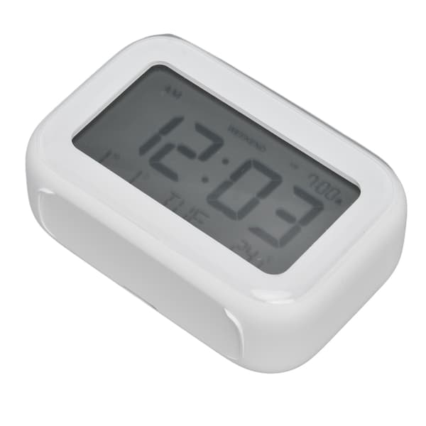 Mini digital väckarklocka med LCD-skärm, snooze, 12H/24H, för sovrum, resor, kontor, vit