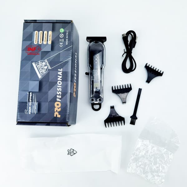 Hiusleikkuri LED-näytöllä, johdoton 60 min, 500 mAh, terästerä, USB-lataus, musta Black
