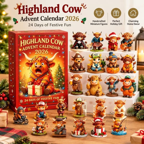 Høylandsfe Julekalender 2026, 3D Håndlaget PVC-figur, Moderne Dekor Style A