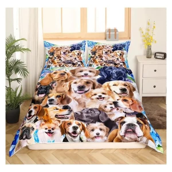 Hundesengetøjssæt 200x200cm, Mikrofiber 3D-printet, Maskinvaskbart, Dynebetræk til børn