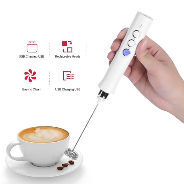 Bærbar USB Elektrisk Æggepisker, Mælkeskummer & Kafferører, Hvid