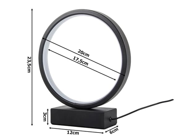 LED Ringbordlampe, Dæmpbar, Justerbar Farvetemperatur, Berøringskontrol, USB, Sort