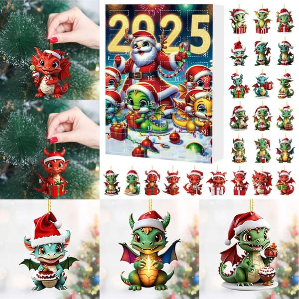 2025 Jule Drage Adventskalender, 24 Dager Nedtelling, 2D Akrylpynt F