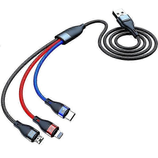40W 5A USB til Micro USB + USB-C / Type-C + 8 Pin Hurtigopladningsdatakabel, Kabellængde: 1,2m 2025