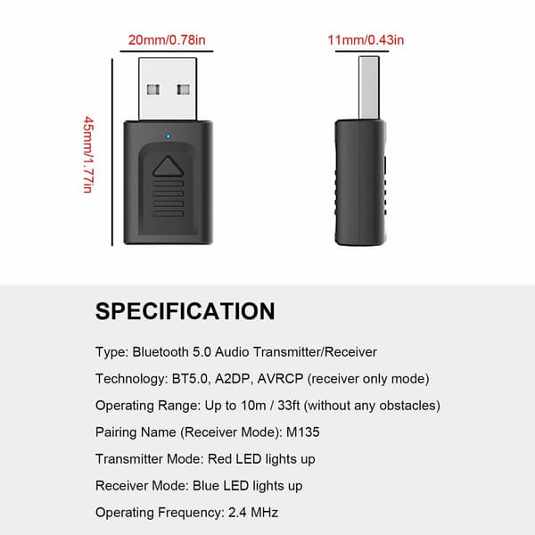 Bluetooth 5.0 lydsender/-mottaker for TV, hjemmestereo, lav forsinkelse